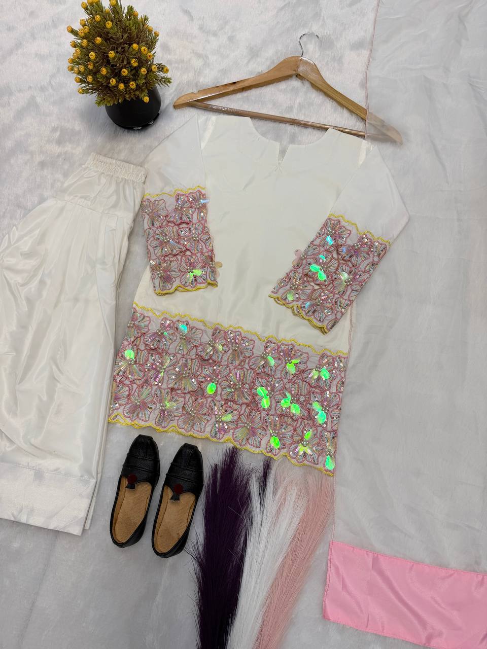 Miniature Pearl Silk Festive Kurta
